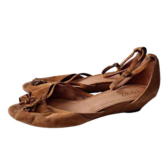 Madewell 1937 Footwear Womens Vintage Camel Suede Flat Open Toe Shoes - Size 9.5 - Picture 5 of 12